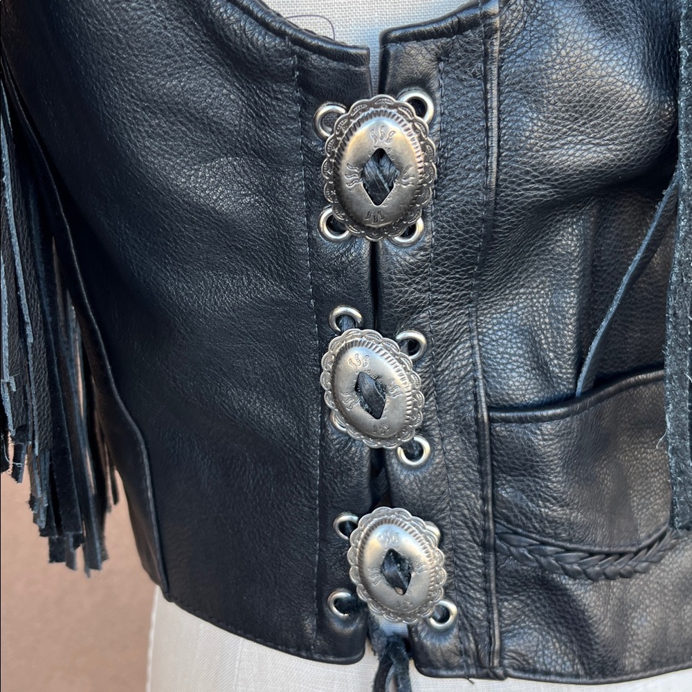 Fashion by Rose Black Leather Fringe Vest - Picture 3 of 9